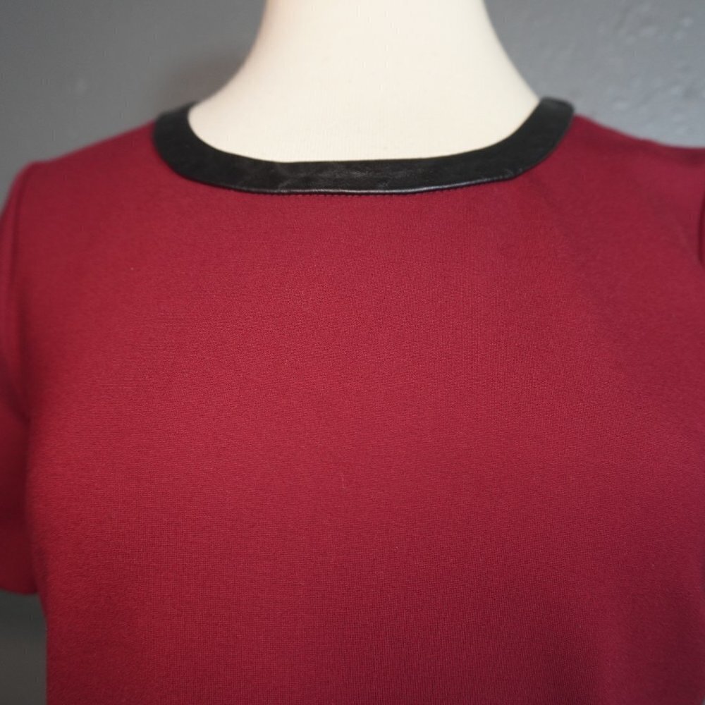 Madewell Womens Dark Red Short Sleeve Skater Dress With Leather Size Small - Picture 4 of 8